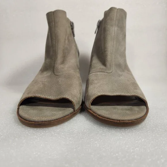 Lucky Brand Gray Leather Kasima Peep Toe Block Heel Booties 8M - Picture 5 of 14